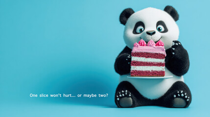 Obraz premium Humorous cartoon panda with cake invitation design