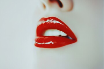 Obraz premium A close-up shot of a woman's lips with bold, bright red lipstick