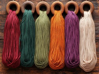 Vibrantly hued yarns drying in the summer sunlight, dyed outdoors