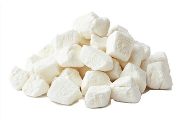 White freeze-dried marshmallows pile, studio shot, food photography, snack