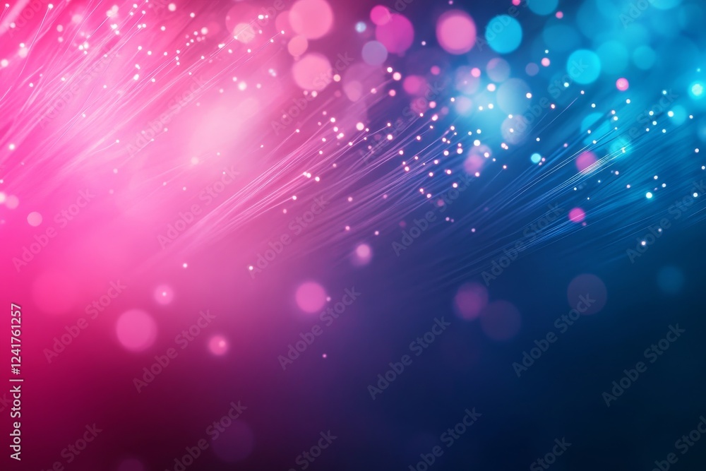 Leinwandbilder Fiber optic cable wire emits a glowing light in a dynamic display, surrounded by a blurred bokeh background that highlights modern data transmission technology