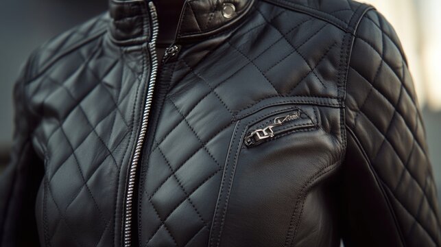 A woman wearing a black leather jacket - Powered by Adobe