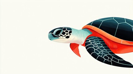 Naklejka premium A seashell-colored turtle with a red-black shell and a black-white striped neck, illustrated