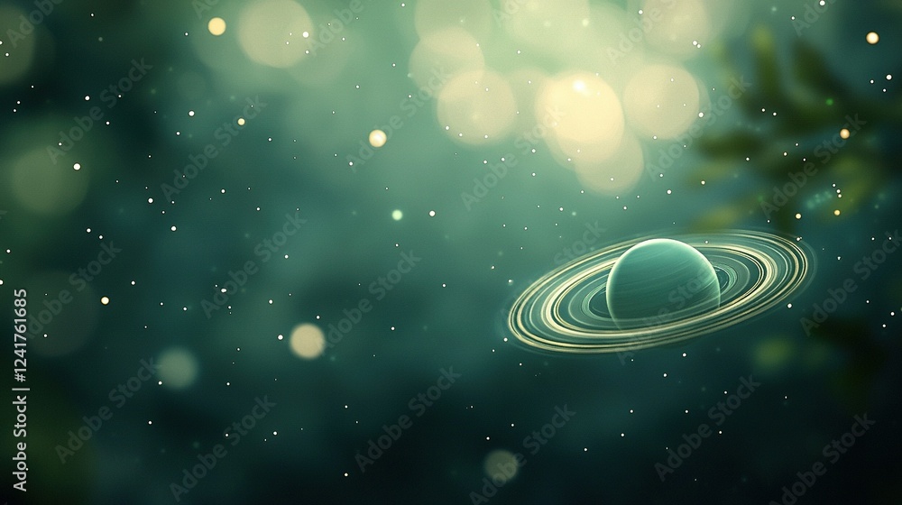 Poster a nearby planet with a tree in the foreground and an out-of-focus backdrop