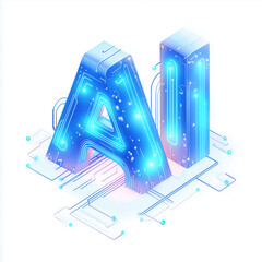The AI logo is made in the stylization of a computer chip and bus. 3D