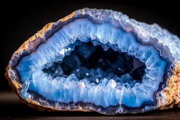 Blauer Achat als Hintergrundbild, durchsichtige Scheibe, makro-optische Aufnahme von Mineralien und Heilsteinen