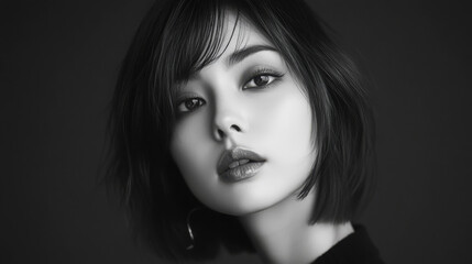 Elegant portrait of a model with classic straight bob and subtle curl