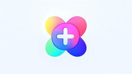 Obraz premium Colorful Plus Icon Rotating on White Background for App Design