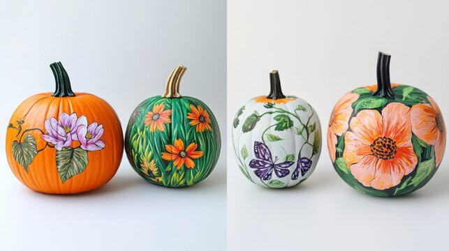 Creative pumpkin painting ideas with floral patterns for autumn decoration