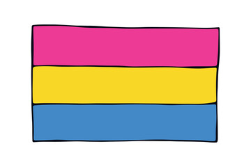 Obraz premium Colorful Pansexual pride flag Happy pride day LGBTQ community Pride Month Vector hand drawn doodle for posters, stickers, logo, cards