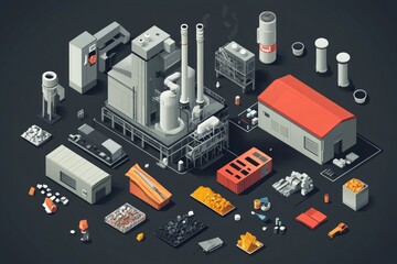 Obraz premium Detailed Isometric Industrial Complex Design. A Stunning Visual Representation of a Modern Manufacturing Facility.