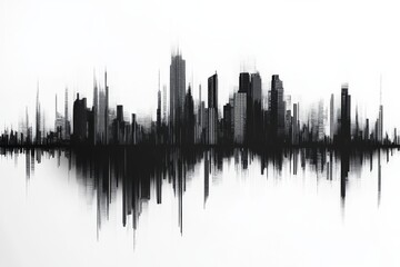 Fototapeta premium Abstract urban skyline reflection in monochrome
