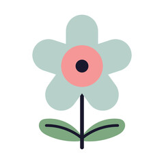 Flat vector illustration of a flower with blue petals. A stylish and minimalistic design for easter and spring decorations.
