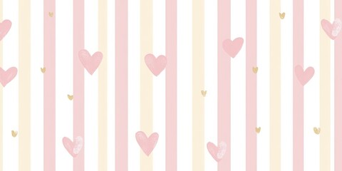 Soft pink striped pattern with white stripes and pink hearts