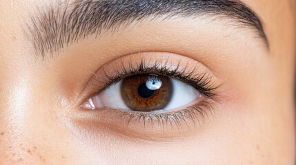 Obraz premium A Close Up Of A Brown Eye With Dark Eyebrows
