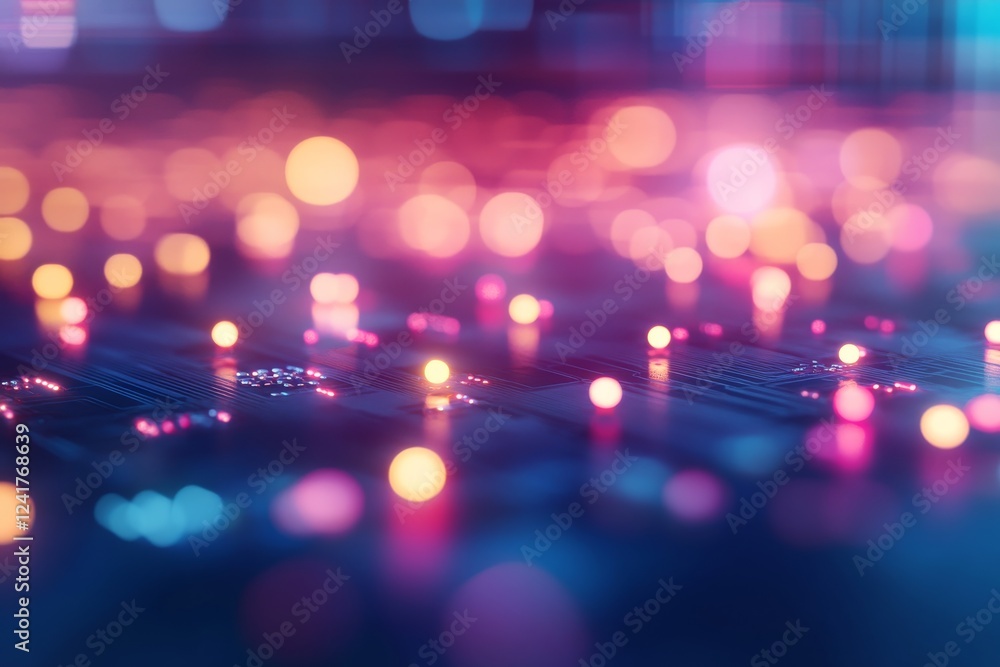 Fototapete This visual showcases detailed microchip circuits featuring captivating patterns and a warm glow at the center, emphasizing technology's intricate beauty