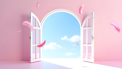 Fototapeta premium window romantic pink room valentine background