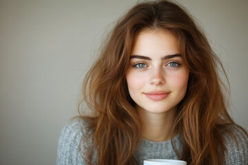 Fototapeta premium Woman with natural beauty, neutral backdrop