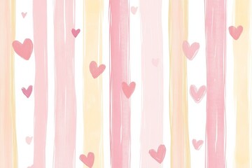 Soft pink striped pattern with white stripes and pink hearts