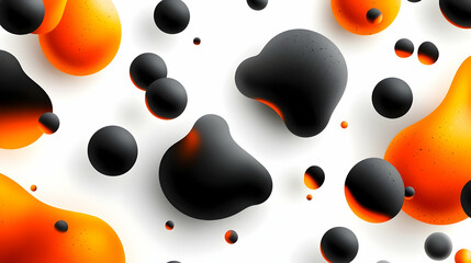 Abstract orange and black liquid blobs on white background