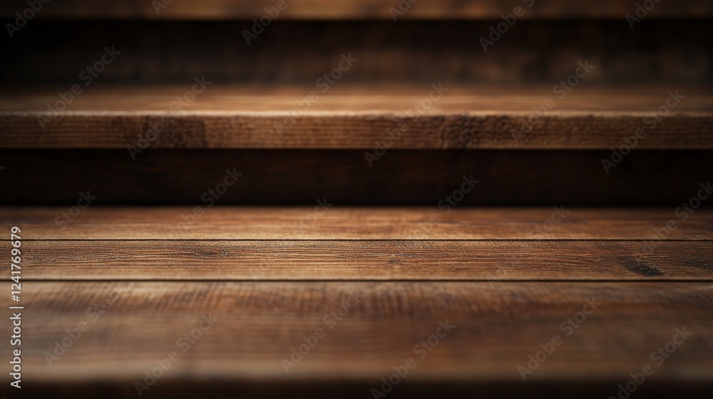 Aufkleber staircase made of wooden planks captures warm, ambient light, guiding the viewer's gaze upward into 