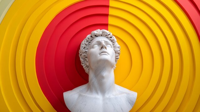 Marble sculpture on a colorful abstract background. Generative AI