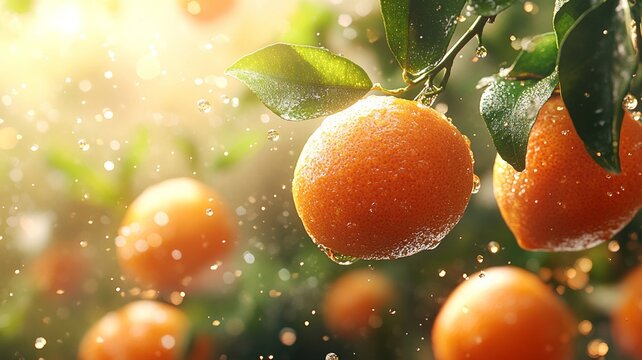 Fresh oranges on tree. Generative AI