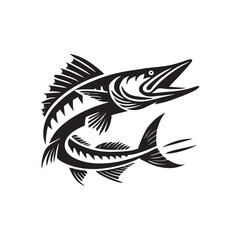 Black Color Barracuda silhouette design Vector Illustration, Solid White Background (1).eps