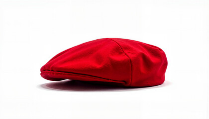 Red flat cap on white background