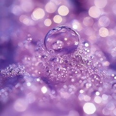 Bubbles and bokeh on purple background. Macro.