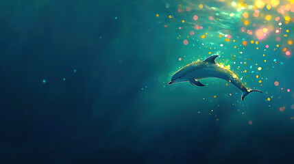   A dolphin swimming through a watery bubble sea