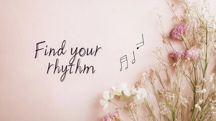 Pink background floral rhythm quote wellness postcard
