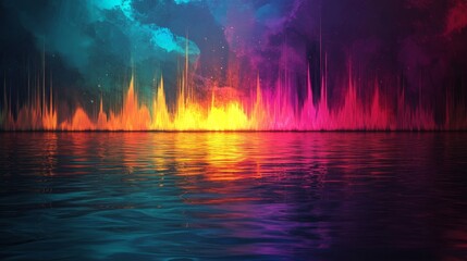 Fototapeta premium An illustration featuring a vivid light spectrum chart that maps out the wavelengths of electromagnetic radiation from gamma rays to radio waves, each labeled with appropriate colors