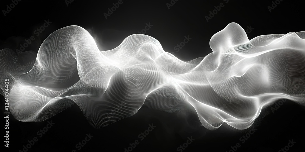 Poster elegant flowing waves of light and shadow create an ethereal atmosphere against a dark background