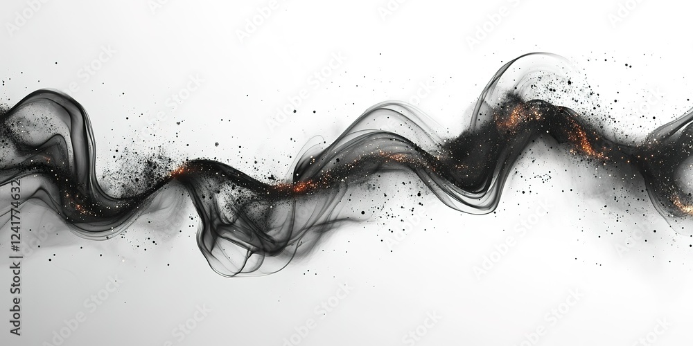 Aufkleber abstract waves of black smoke create dynamic patterns with shimmering gold accents on a clean white 