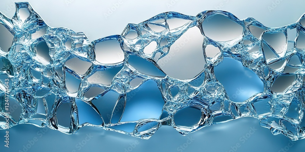 Poster crystal-clear ice formations create intricate patterns against a soft blue backdrop