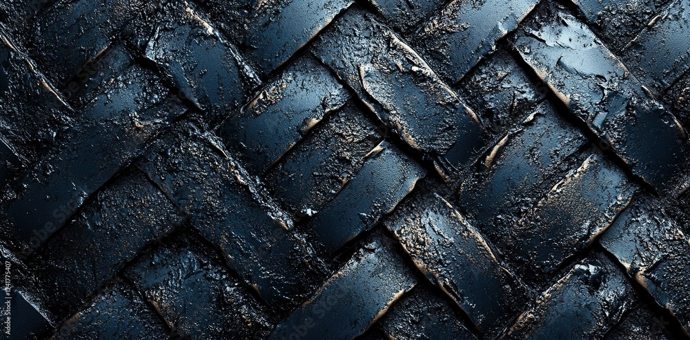 Poster woven dark textile showcasing intricate patterns and textured surfaces in a close-up view