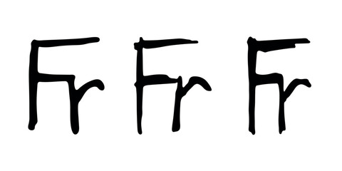 Hand drawn french franc gold currency symbol set Brush stroke doodle Single element for design