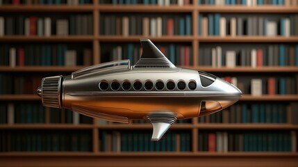 Fototapeta premium Futuristic airship design modern library digital artwork imaginative space close-up view innovation concept