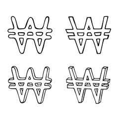 Hand drawn won set Brush stroke doodle Single element for design