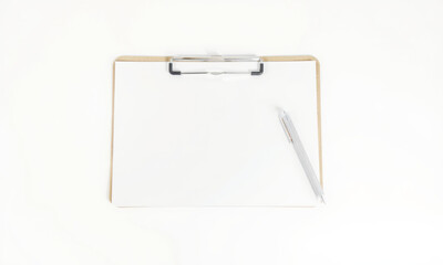 blank clipboard with pen on white background, ideal for notes or sketches. Perfect for office or school use