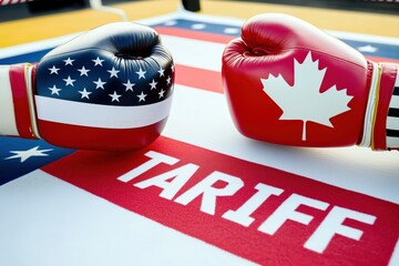 USA vs Canada Trade War Concept with Boxing Gloves, Tariff Dispute, Economic Conflict, and Political Tension in Global Trade