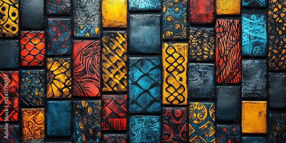 Poster colorful textured tiles arranged in a captivating mosaic pattern display creative craftsmanship and 