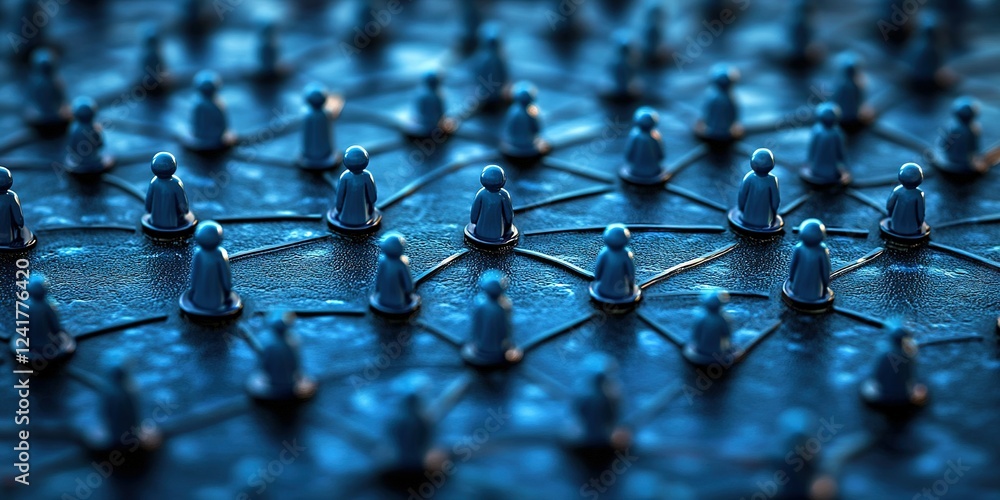 Aufkleber network of small blue figures connected by lines on a dark textured surface, symbolizing interaction