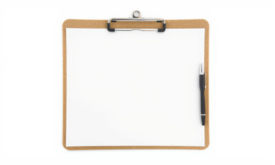 blank clipboard with pen, ideal for notes and sketches, showcasing clean workspace. Perfect for students and professionals alike