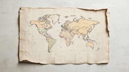 Vintage world map on textured background, travel planning concept