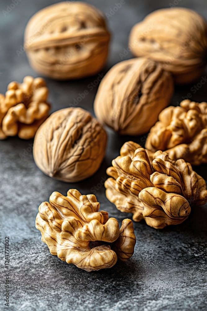 Aufkleber a cluster of walnuts sitting on a flat surface, ready for use or display