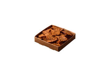 Crispy homemade brown bread chips with seeds and grains