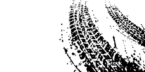 Auto tire tread grunge element. Car and motorcycle tire pattern, wheel tyre tread track. Black tyre print.