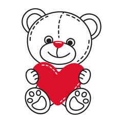 Cute bear with heart doodle style Hand drawn trendy flat style love isolated icon Romantic symbol of love for web graphic design poster tattoo Valentines Day Greeting card line art Vector illustration